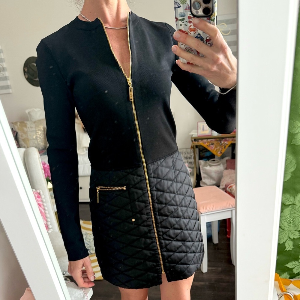 Authentic Louis Vuitton Dress, model VCCW10 Black mixed media quilted skirt